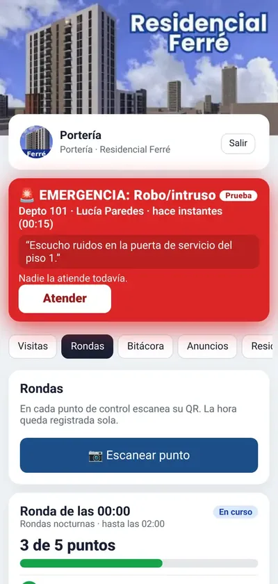 FERRE: alerta de emergencia recibida en portería